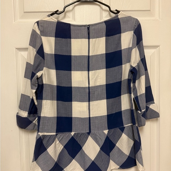 Southern Tide Jillian Peplum Blue Night Plaid Blouse - Picture 3 of 3